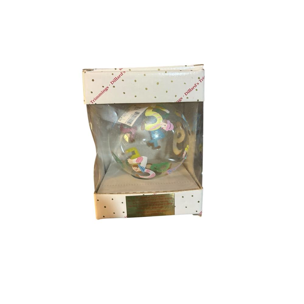 Dillard’s Trimmings Clear Blown Glass Ornament with Clown Numbers NIB